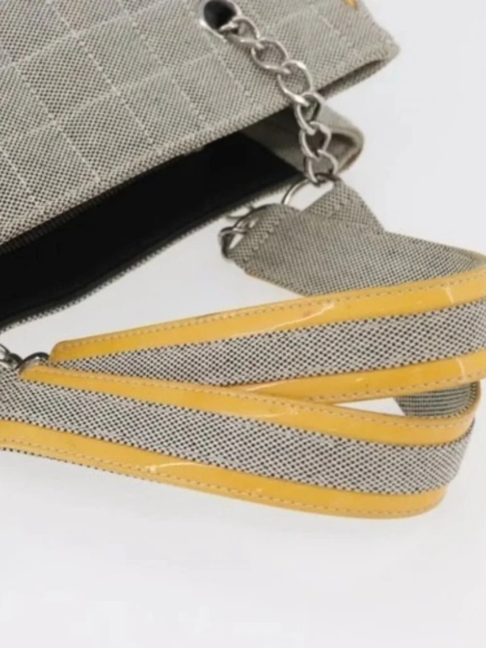 CHANEL Choco Bar Chain Shoulder Bag Canvas Gray Silver CC Auth 181350A